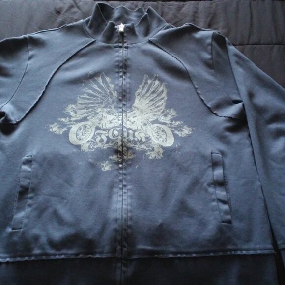 French Connection UK Style Men's Graphic Full Zip Fleece Sweatshirt Blue - Picture 1 of 6